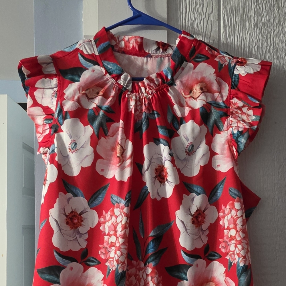 SHEIN Red Floral Blouse